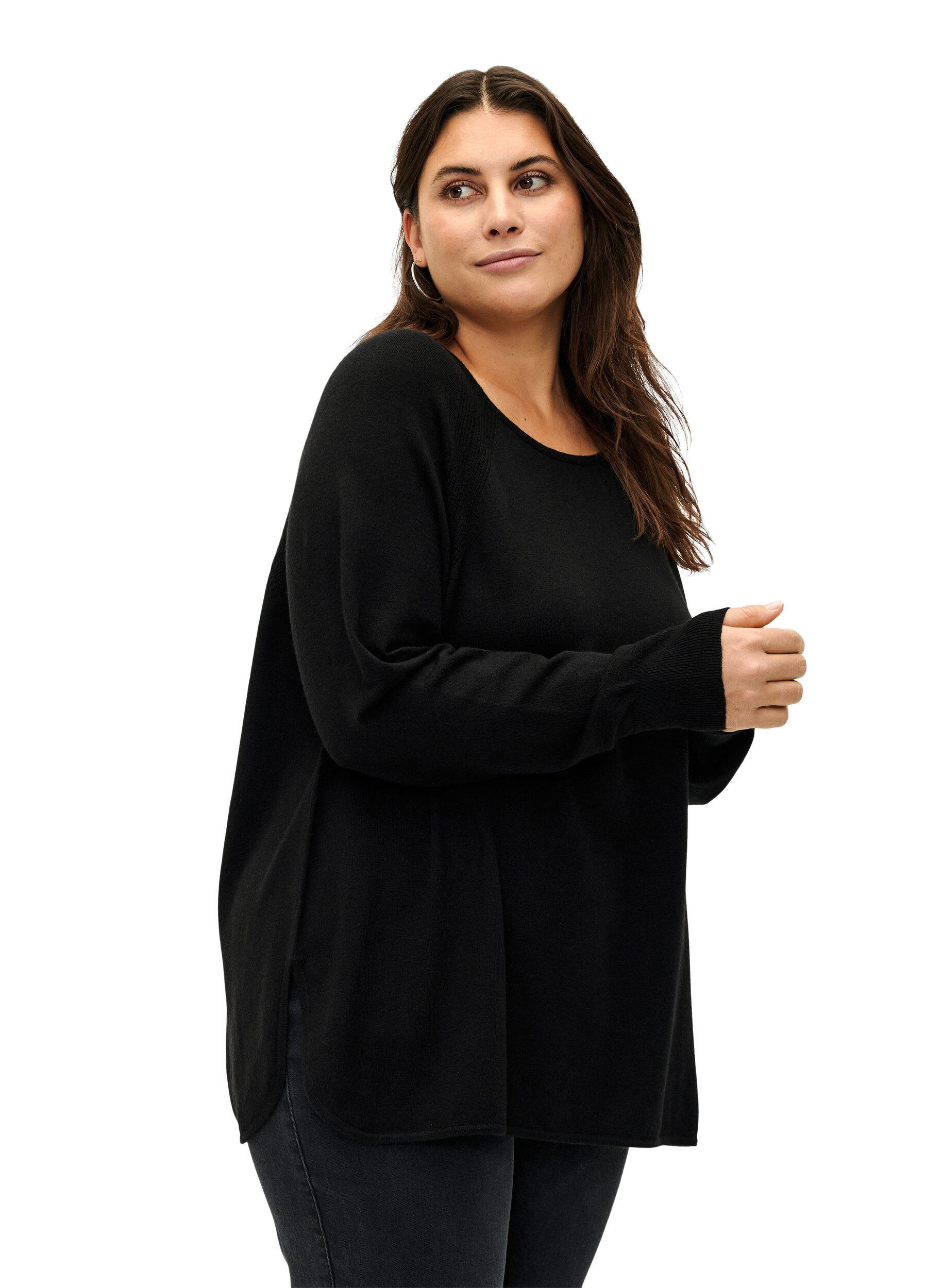 Zizzifashion Knitted blouse with Raglan sleeves, Black, Model image number 0