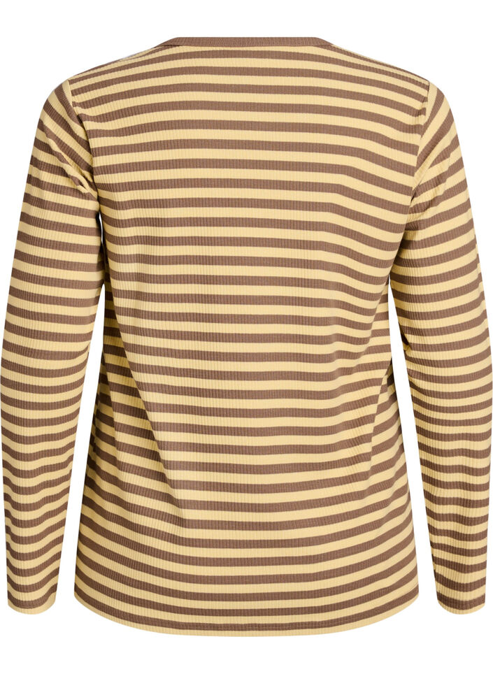 Striped blouse with long sleeves, Brown, Packshot image number 1