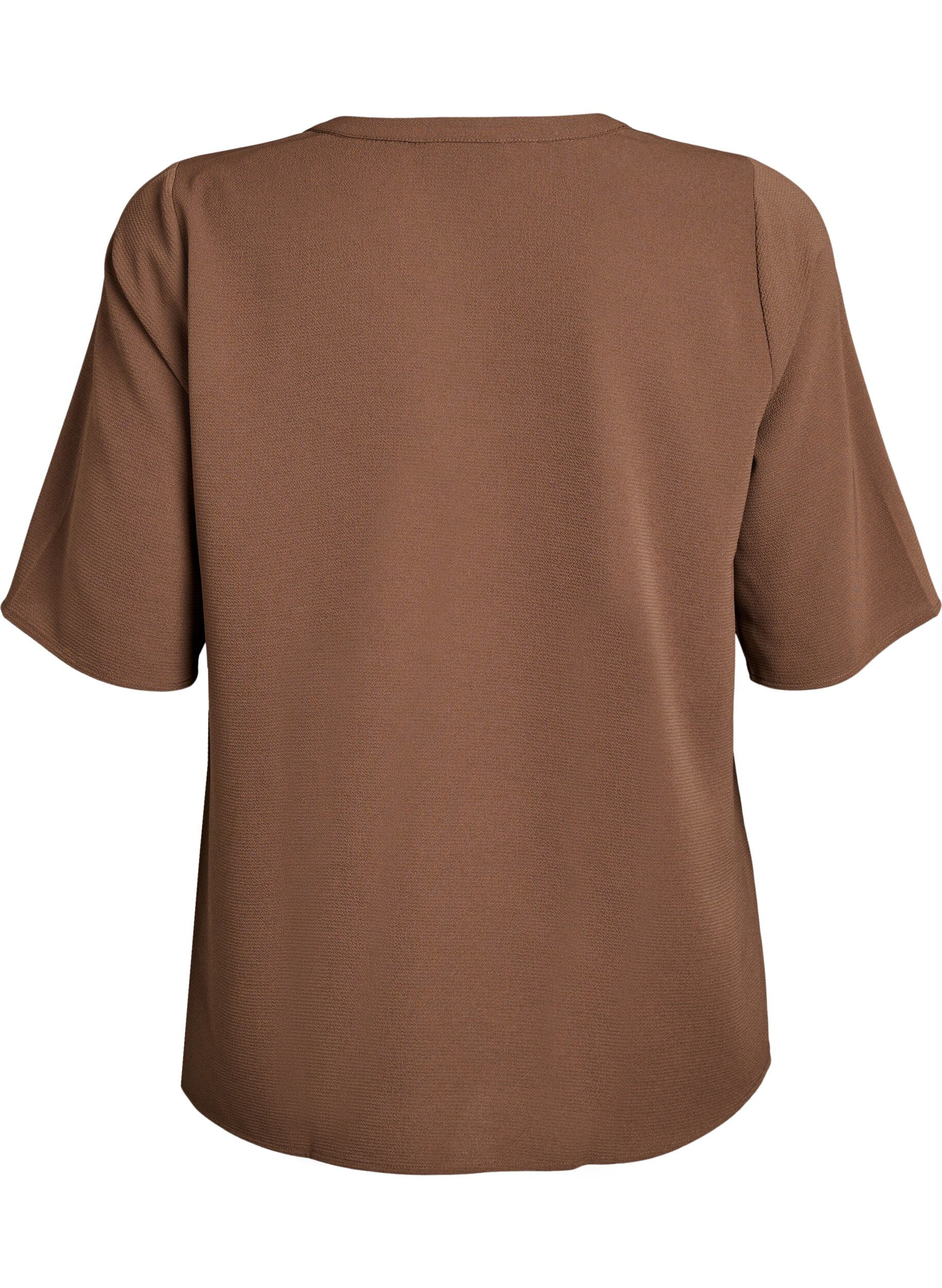 Zizzifashion Short-sleeved blouse with V-neck, Brown, Packshot image number 1