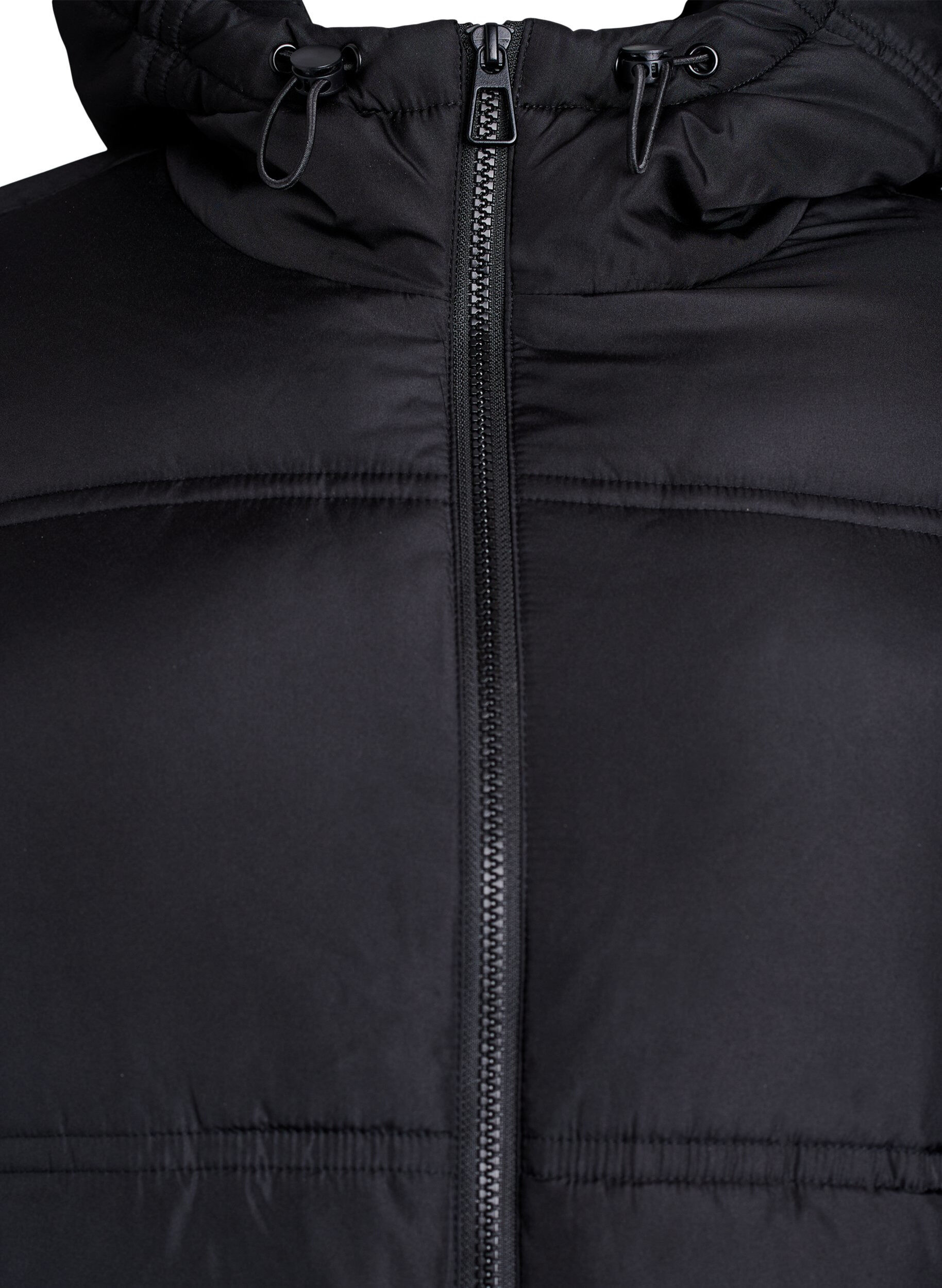 Zizzifashion Short puffer jacket with a hood and two-way zipper, Black, Packshot image number 2
