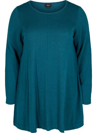 Plain knitted blouse with rounded neckline, Reflecting Pond, Packshot image number 0