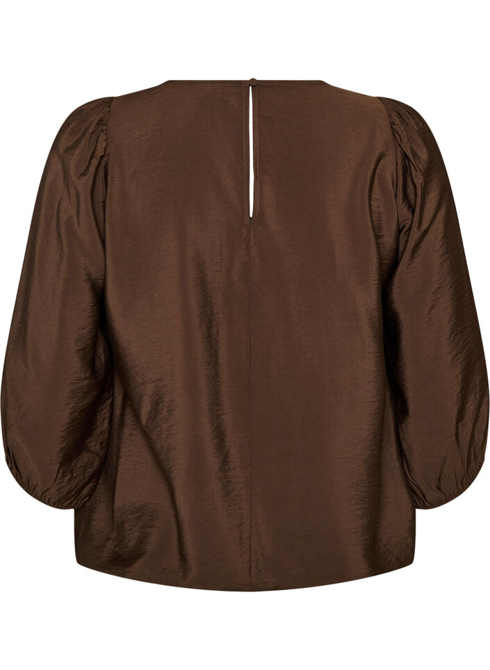 Blouse with 3/4 sleeves and lace details, Brown, Packshot image number 1