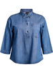 Loose denim shirt with 3/4-sleeves, Blue, Packshot image number 0