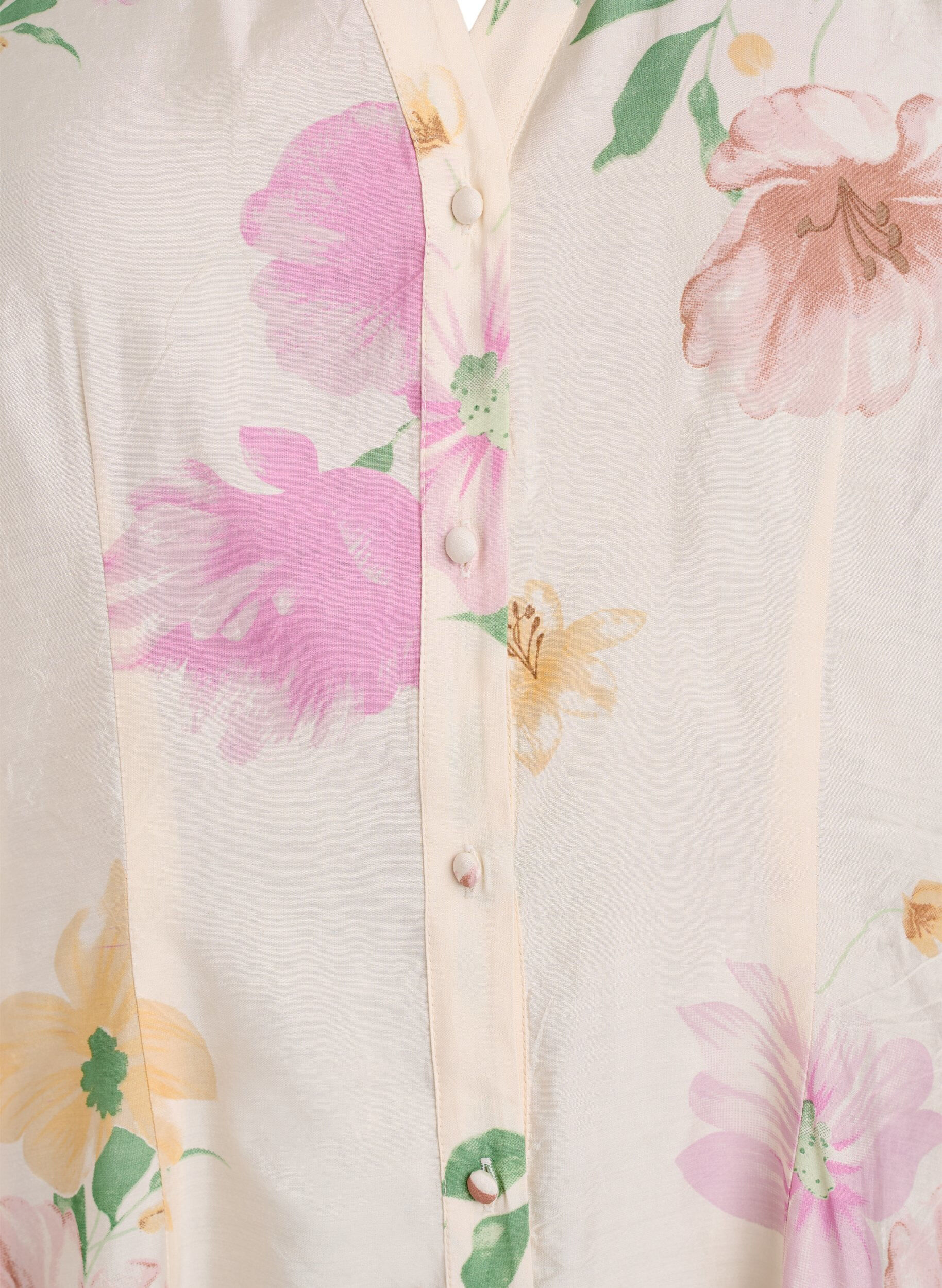 Zizzifashion Floral midi dress with ruffle collar and button fastening, Beige, Packshot image number 2
