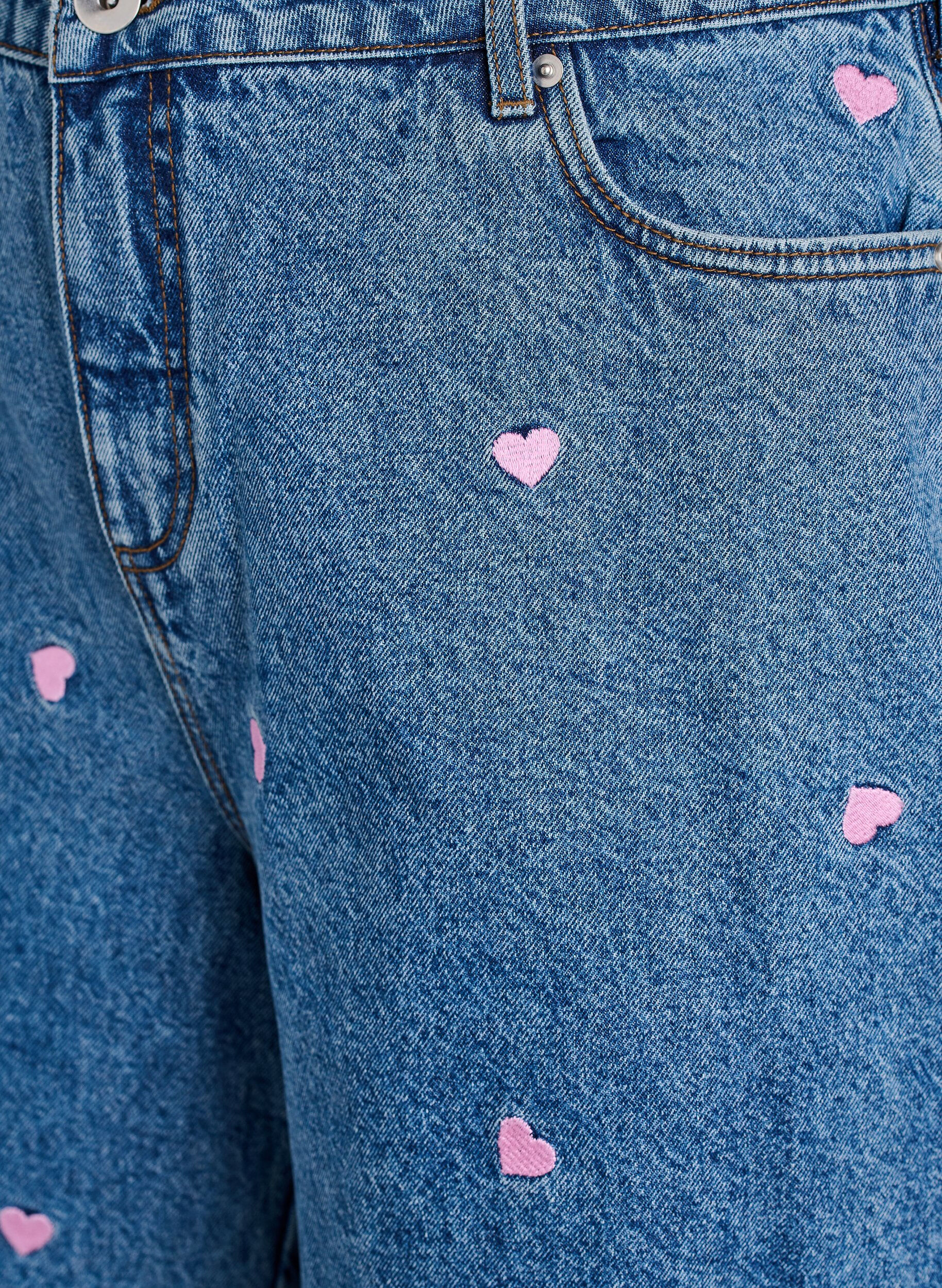 Zizzifashion High-waist denim shorts with embroidered hearts, Light Blue, Packshot image number 2
