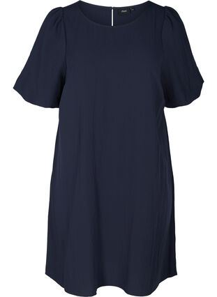 Short-sleeved viscose dress with A-line cut, Night Sky, Packshot image number 0