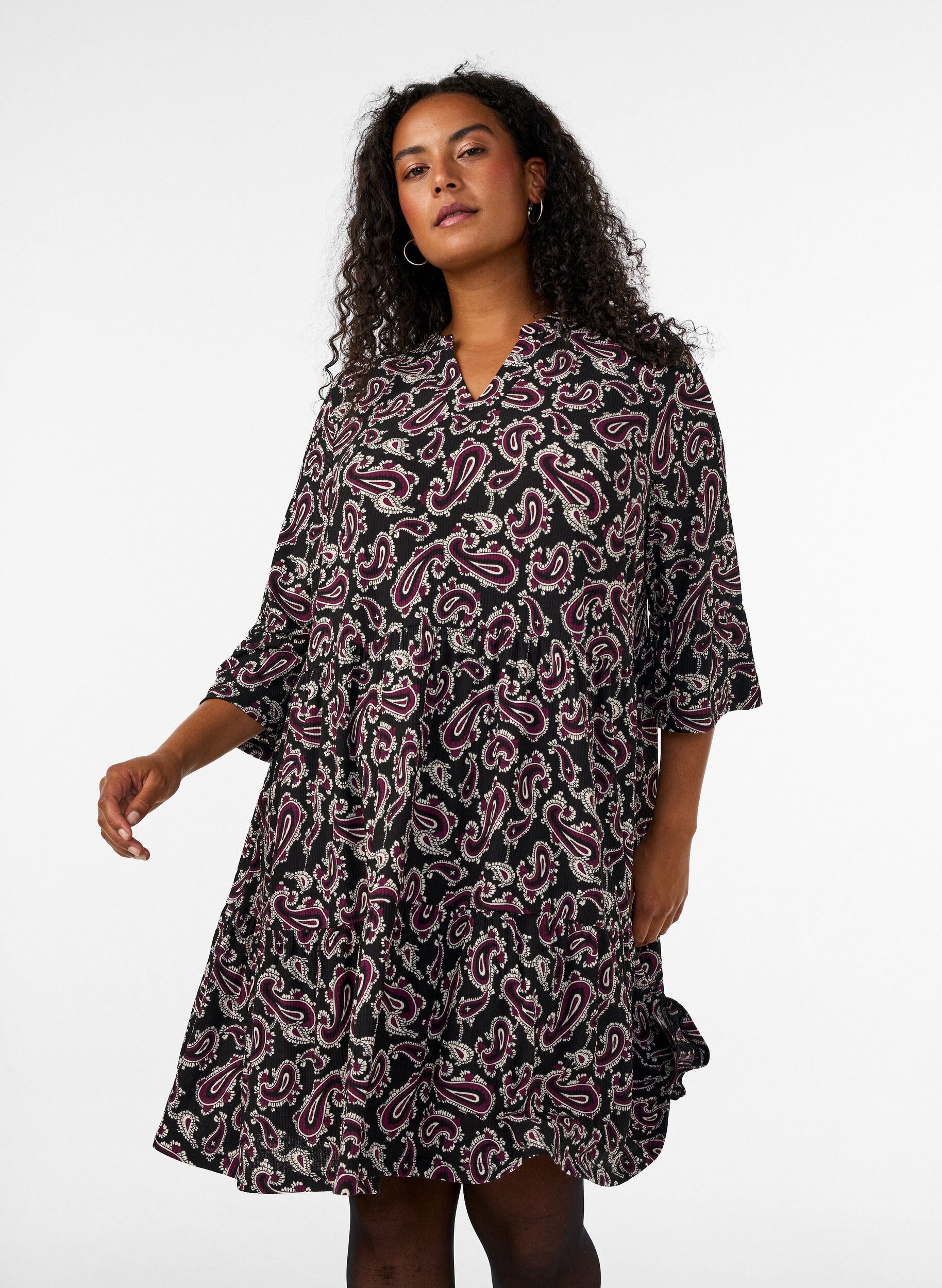 ZizzifashionShort A-line jersey dress with an all-over print, Dark Bordeaux, Model image number 0