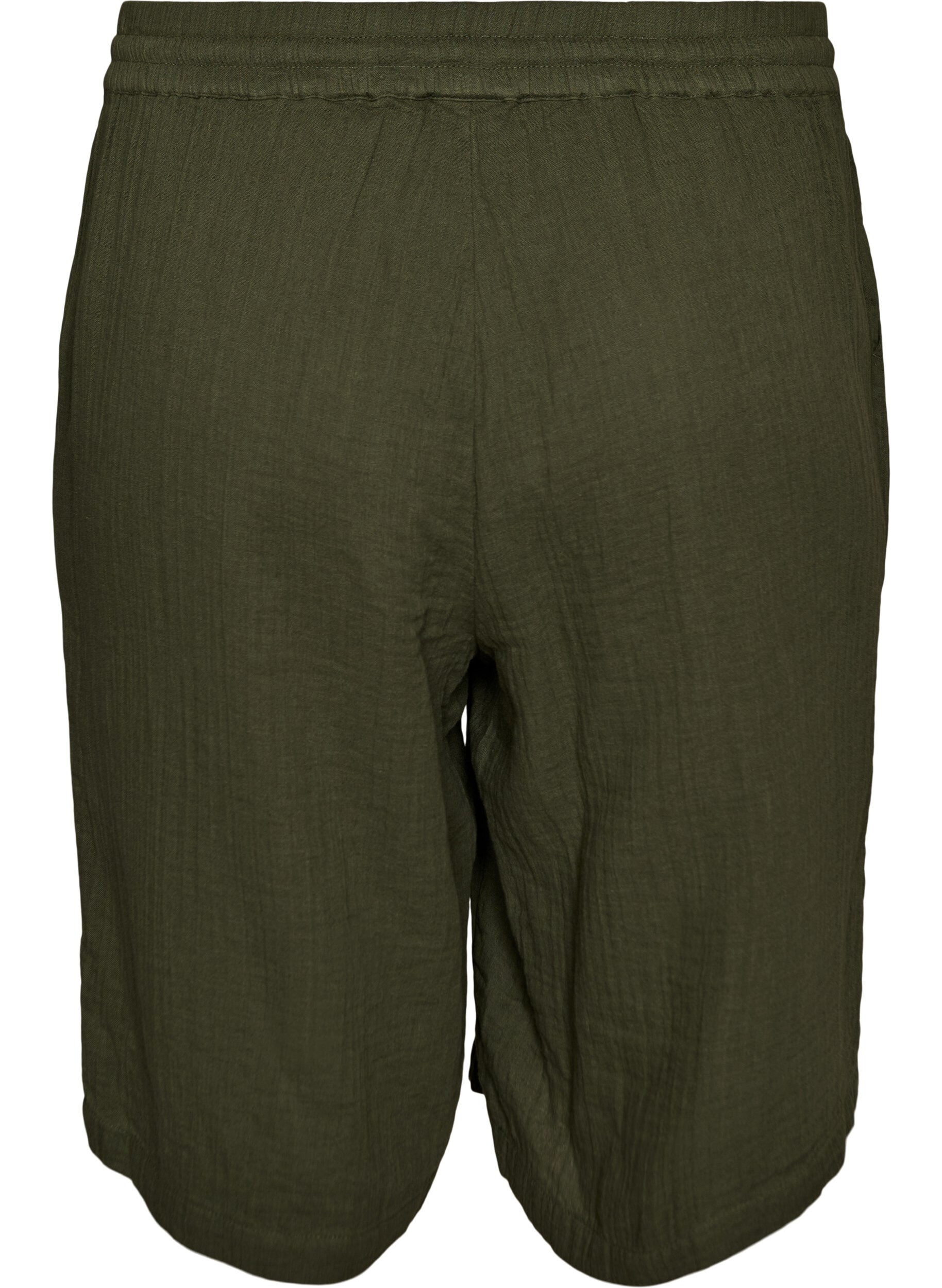 Zizzifashion Loose cotton muslin shorts with a high waist, Green, Packshot image number 1
