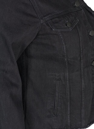 Short denim jacket with frayed hem, Black, Packshot image number 3