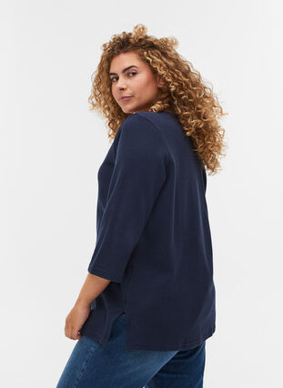 Cotton blouse with V-neck and 3/4 sleeves, Navy Blazer, Model image number 1