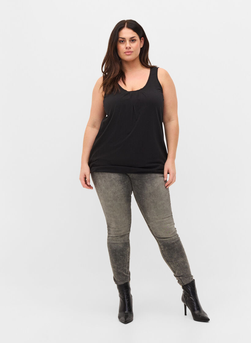 Cotton top with rounded neckline and lace trim, Black, Model image number 2