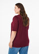 Blouse with button detail and short puff sleeves, Dark Bordeaux, Model image number 2