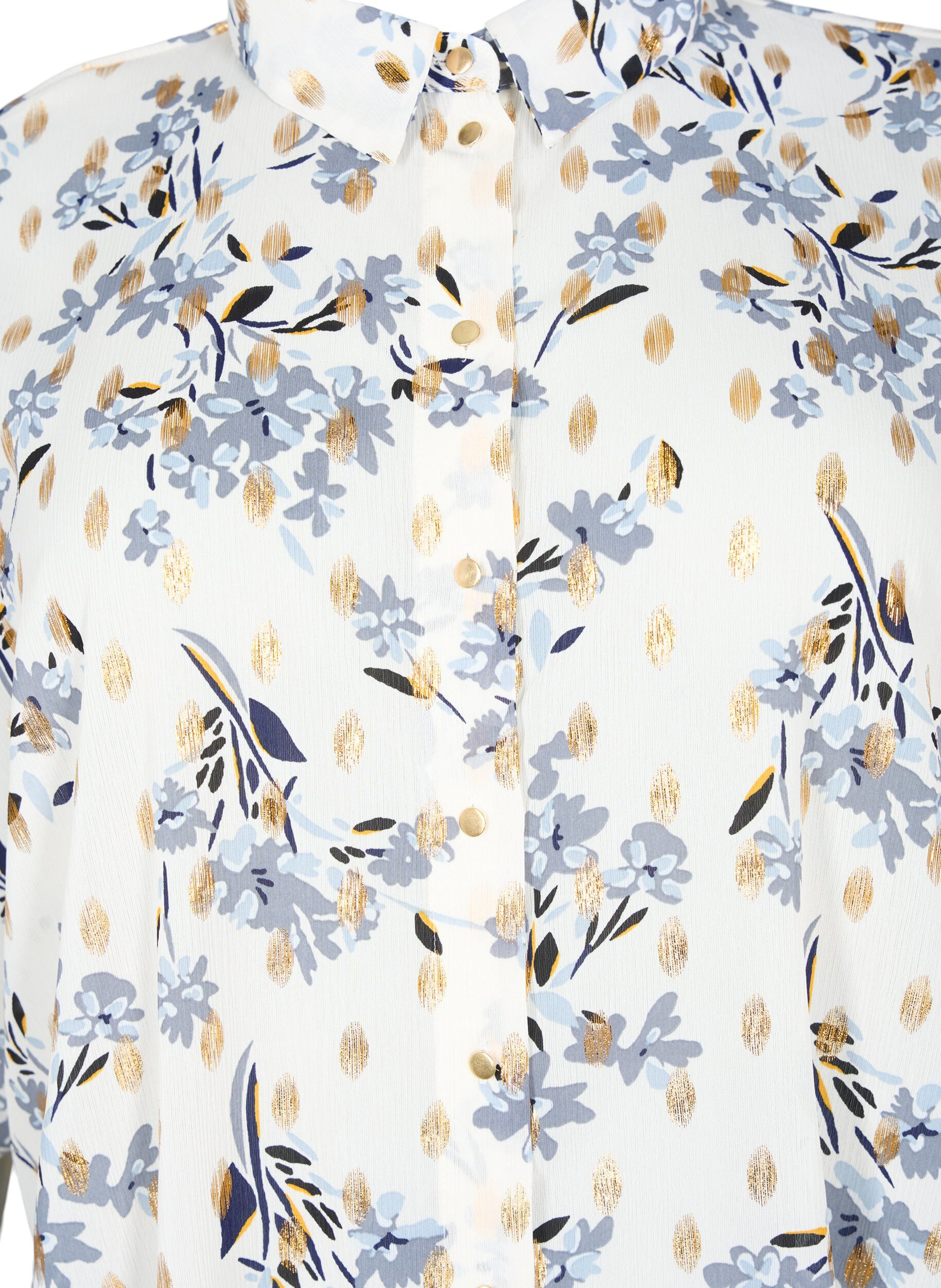 Zizzifashion Long shirt with floral print, White Flower/Gold, Packshot image number 2