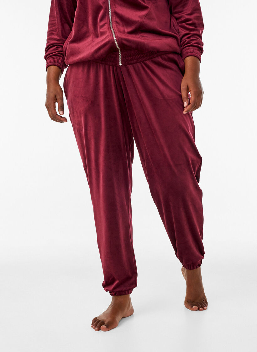 Loose velour trousers, Red, Model image number 2