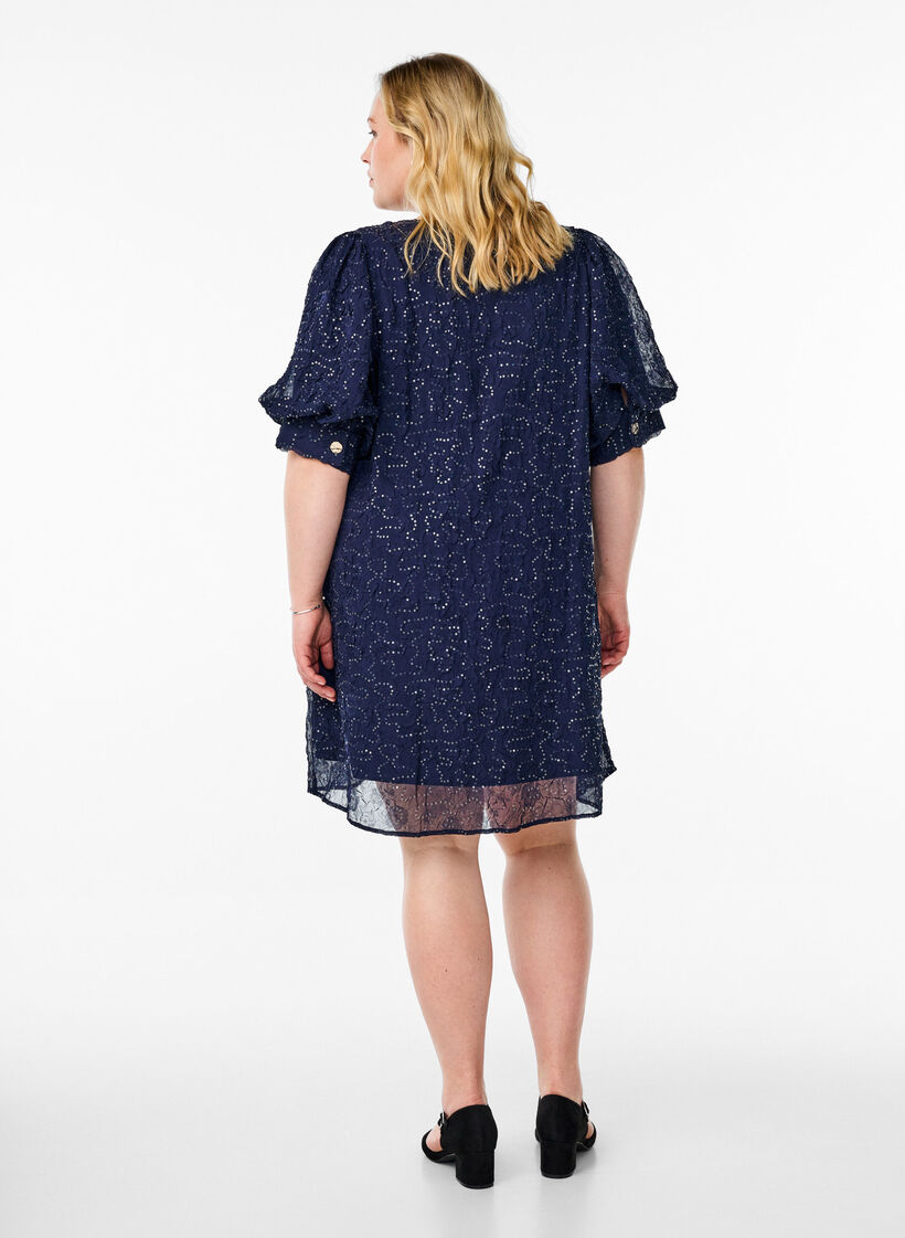 Short party dress with sequins, Blue, Model image number 2