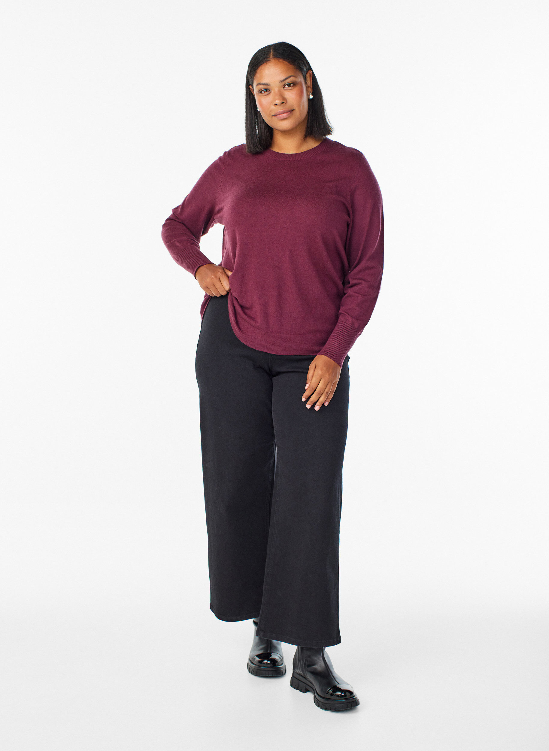ZizzifashionKnitted blouse with a round neck, Red, Model image number 1