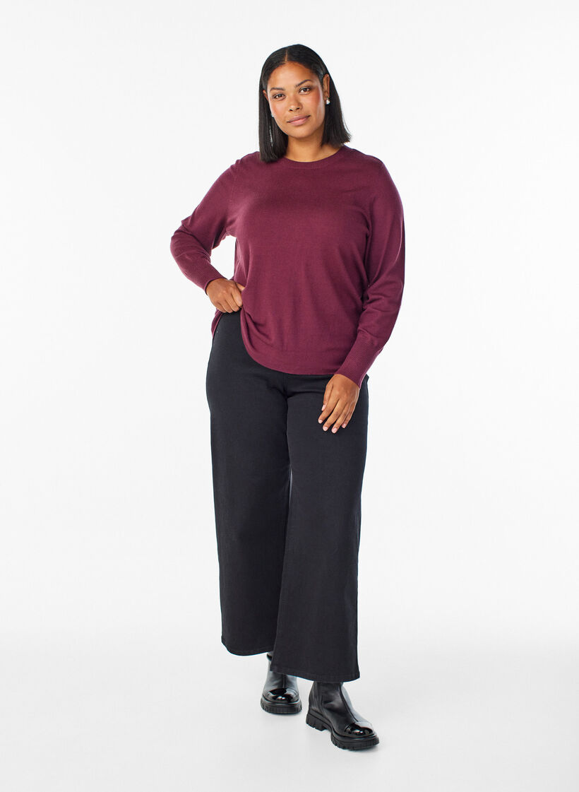 Knitted blouse with a round neck, Red, Model image number 1