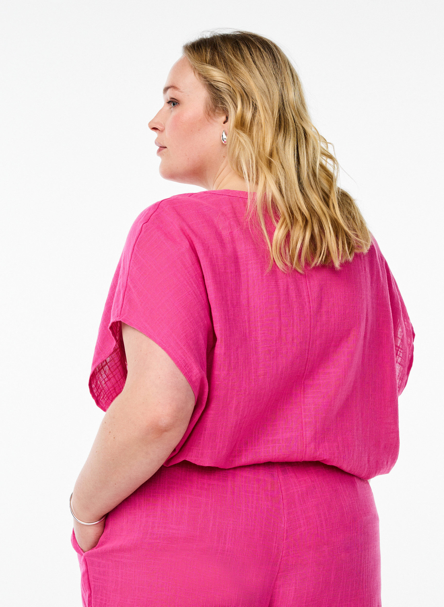 Zizzifashion FLASH - Loose blouse with cap sleeves, Pink, Model image number 2