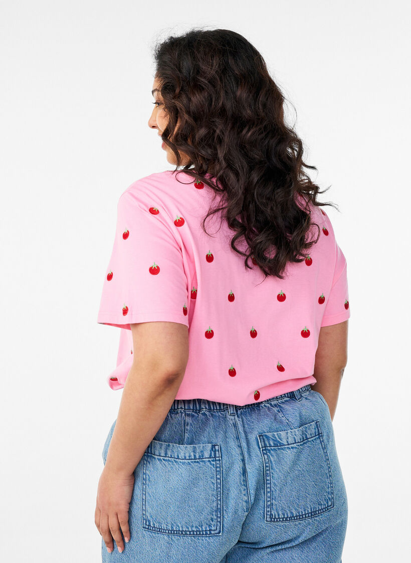 T-shirt in organic cotton with embroidered motifs, Pink, Model image number 2