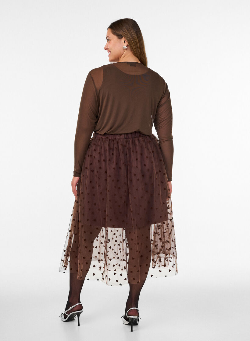 Midi tulle skirt with hearts, Brown, Model image number 2