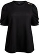 Blouse with button detail and short puff sleeves, Black, Packshot image number 0