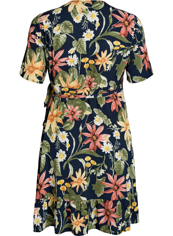 Floral wrap dress with short sleeves, Blue, Packshot image number 1