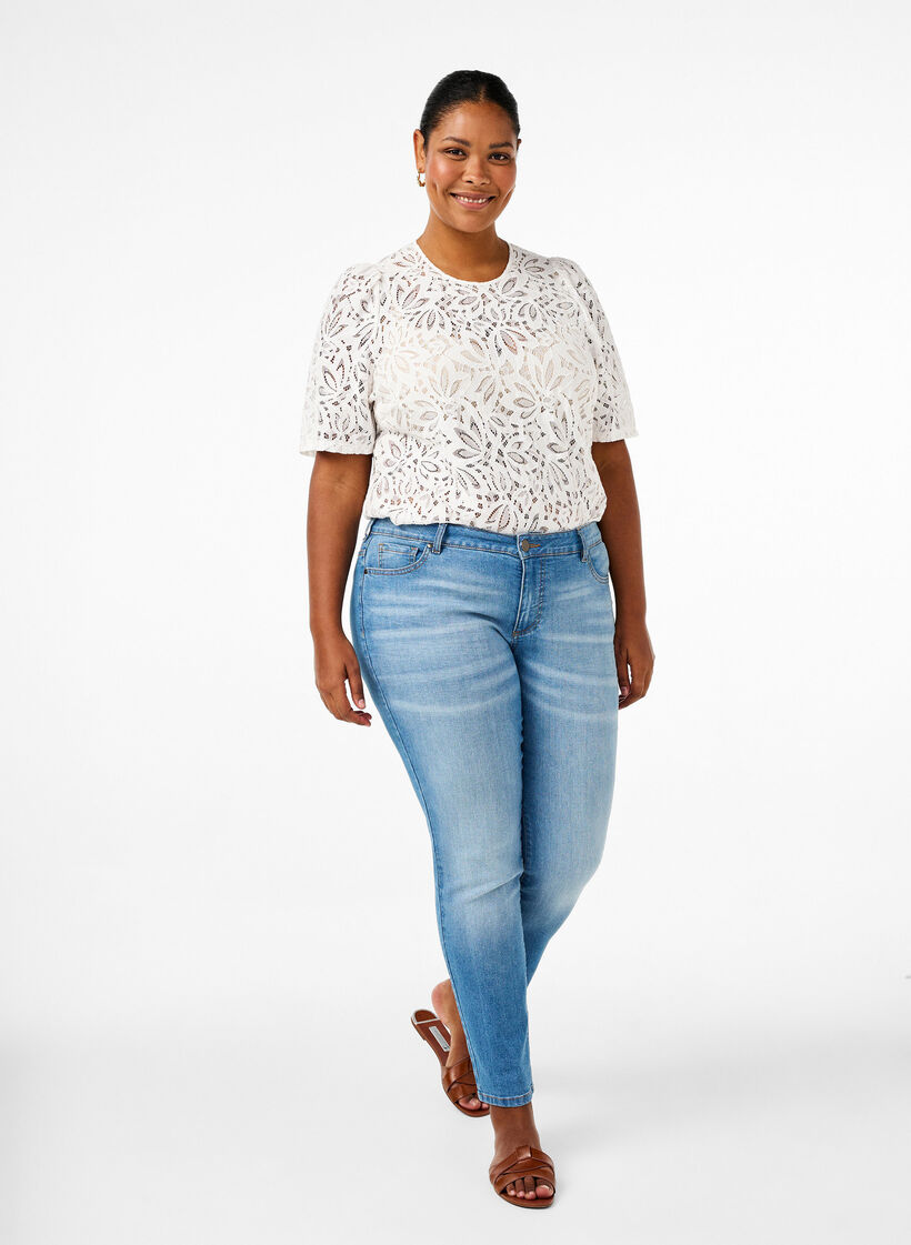 Lace blouse with short sleeves, Bright White, Model image number 2