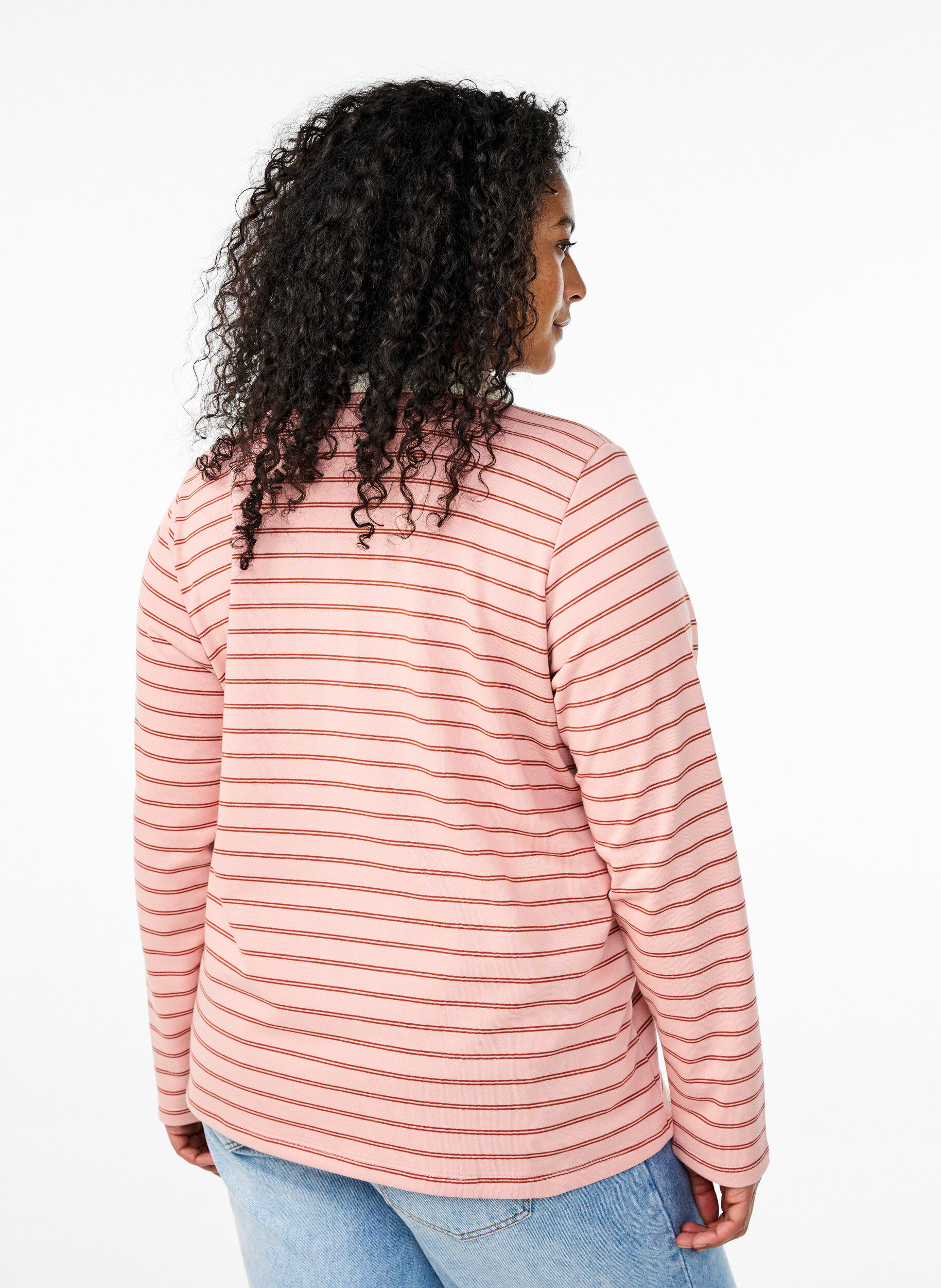 Zizzifashion Striped polo shirt with zipper, Red, Model image number 2