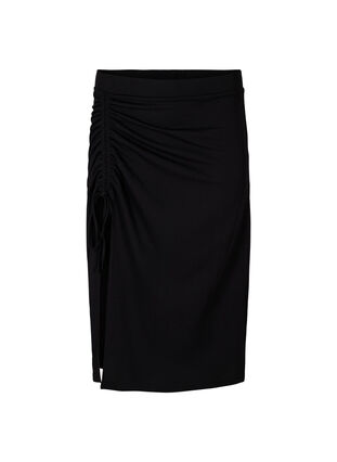 Midi skirt with slit and ruched effect, Black, Packshot image number 0
