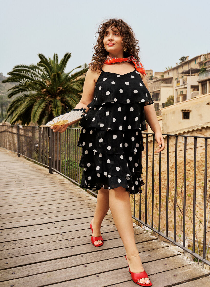 Layered dress with ruffles and spaghetti straps, Black, Image image number 0