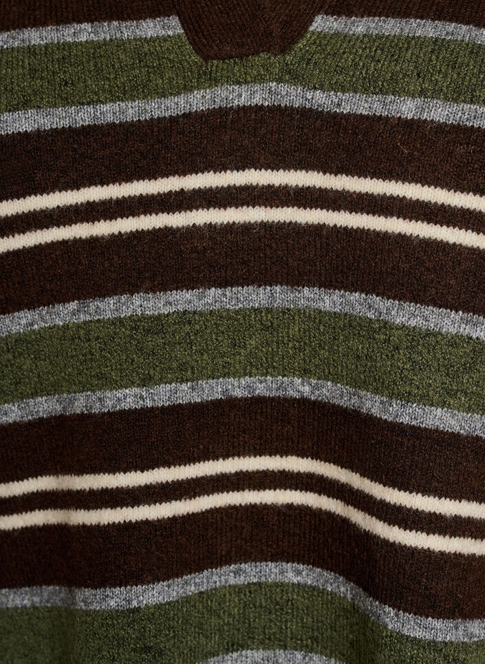 Knitted blouse with stripes and polo collar, Brown, Packshot image number 2