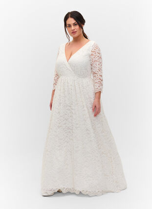 Lace wedding dress with 3/4 sleeves, Star White, Model image number 0