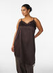 Satin-look dress with lace trim, Brown, Model image number 0