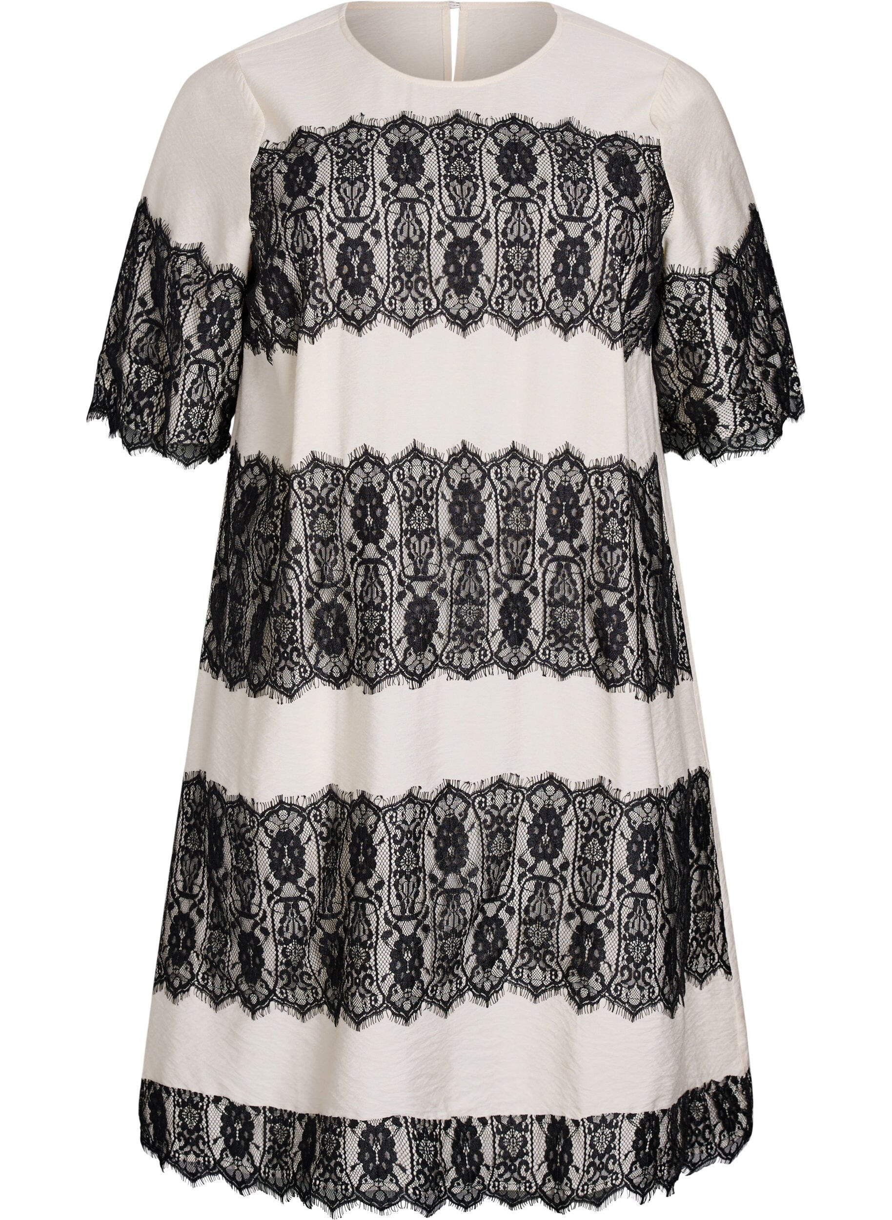 Short dress with contrasting lace panels