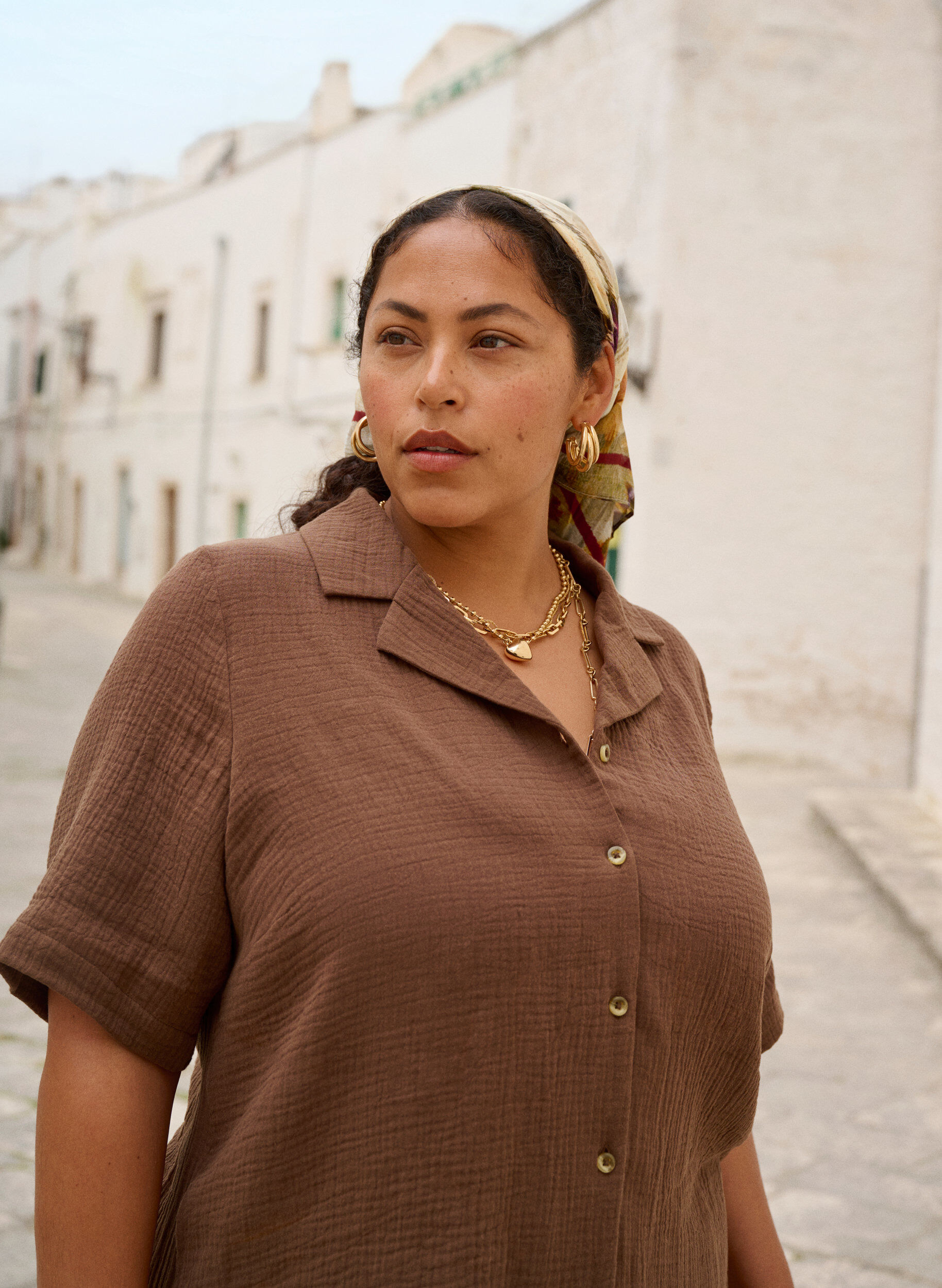 Zizzifashion Short-sleeved shirt in cotton muslin, Brown, Image image number 0