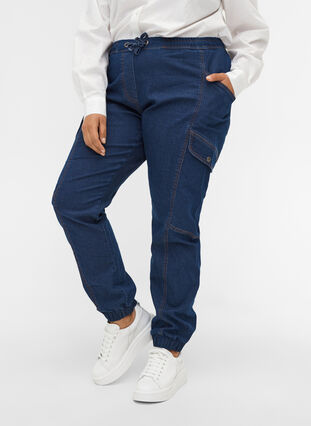 Loose-fitting jeans with drawstring, Medium Blue, Model image number 3