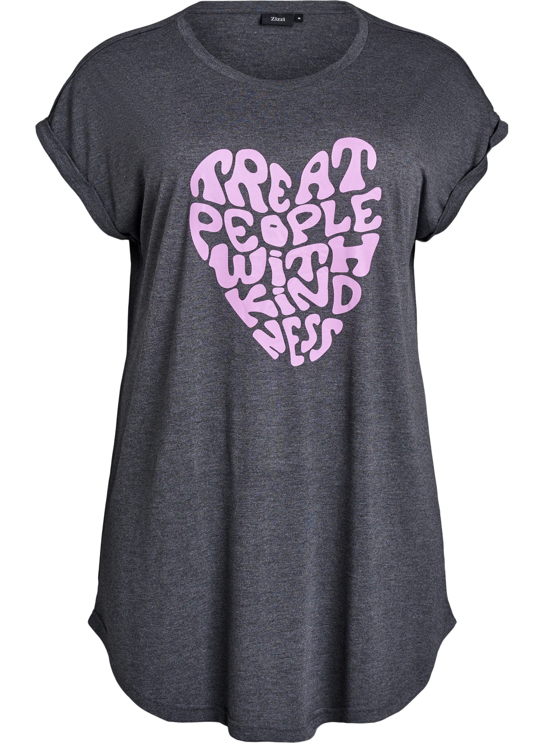 Zizzifashion Short sleeve nightgown with text print, Black, Packshot image number 0