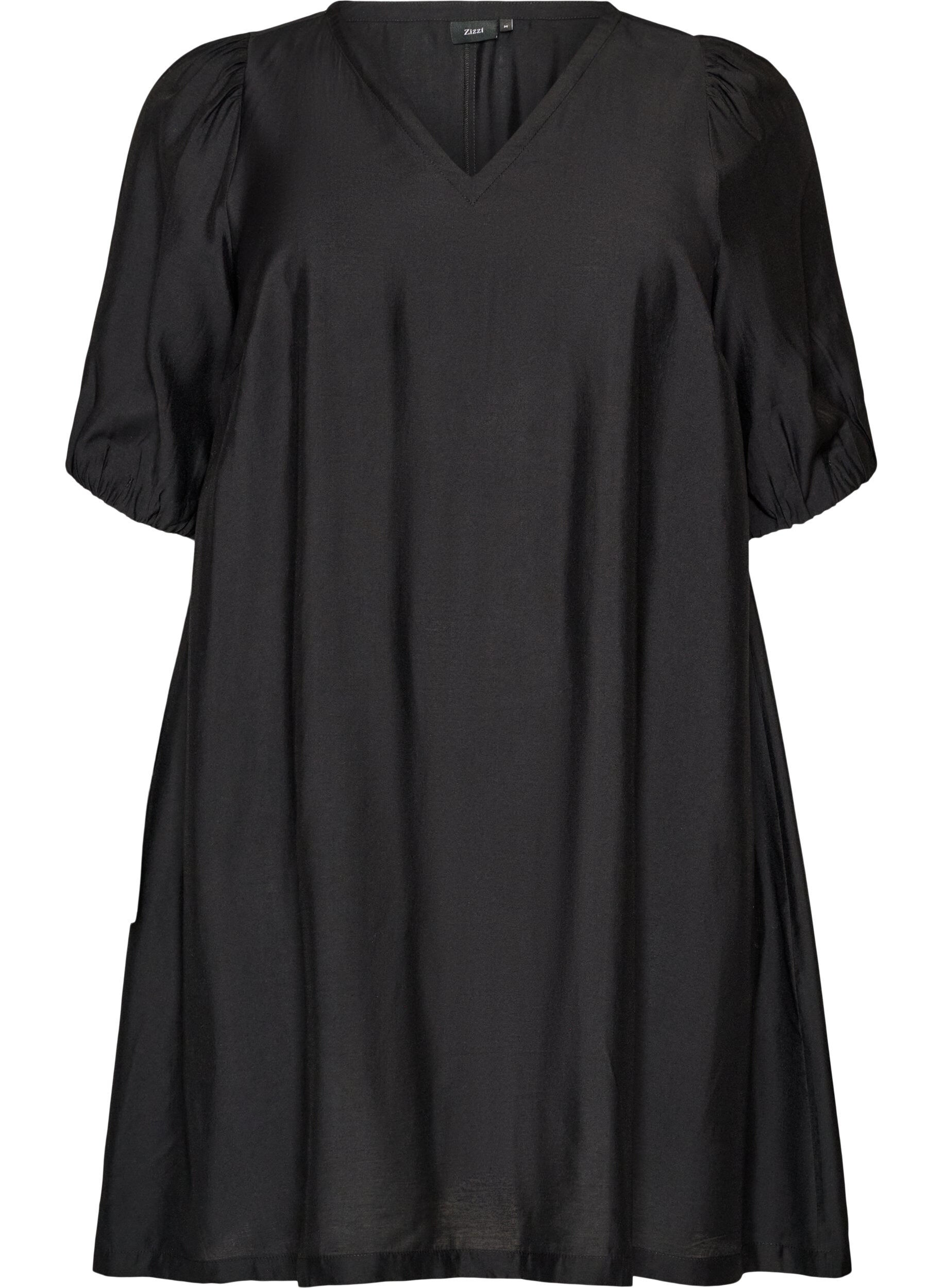 ZizzifashionShort A-line dress with V-neck, Black, Packshot image number 0