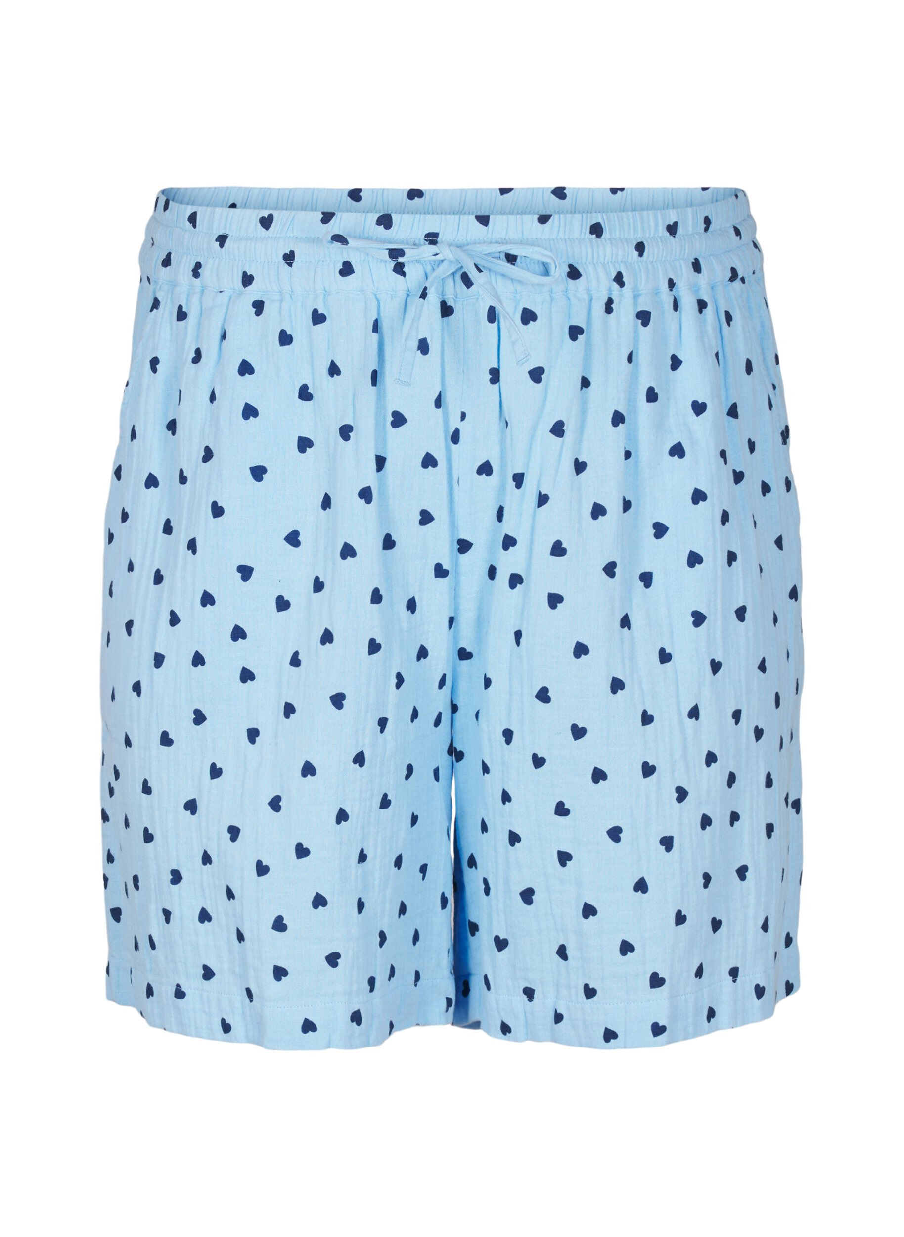 Zizzifashion Cotton muslin shorts with hearts, Light Blue, Packshot image number 0