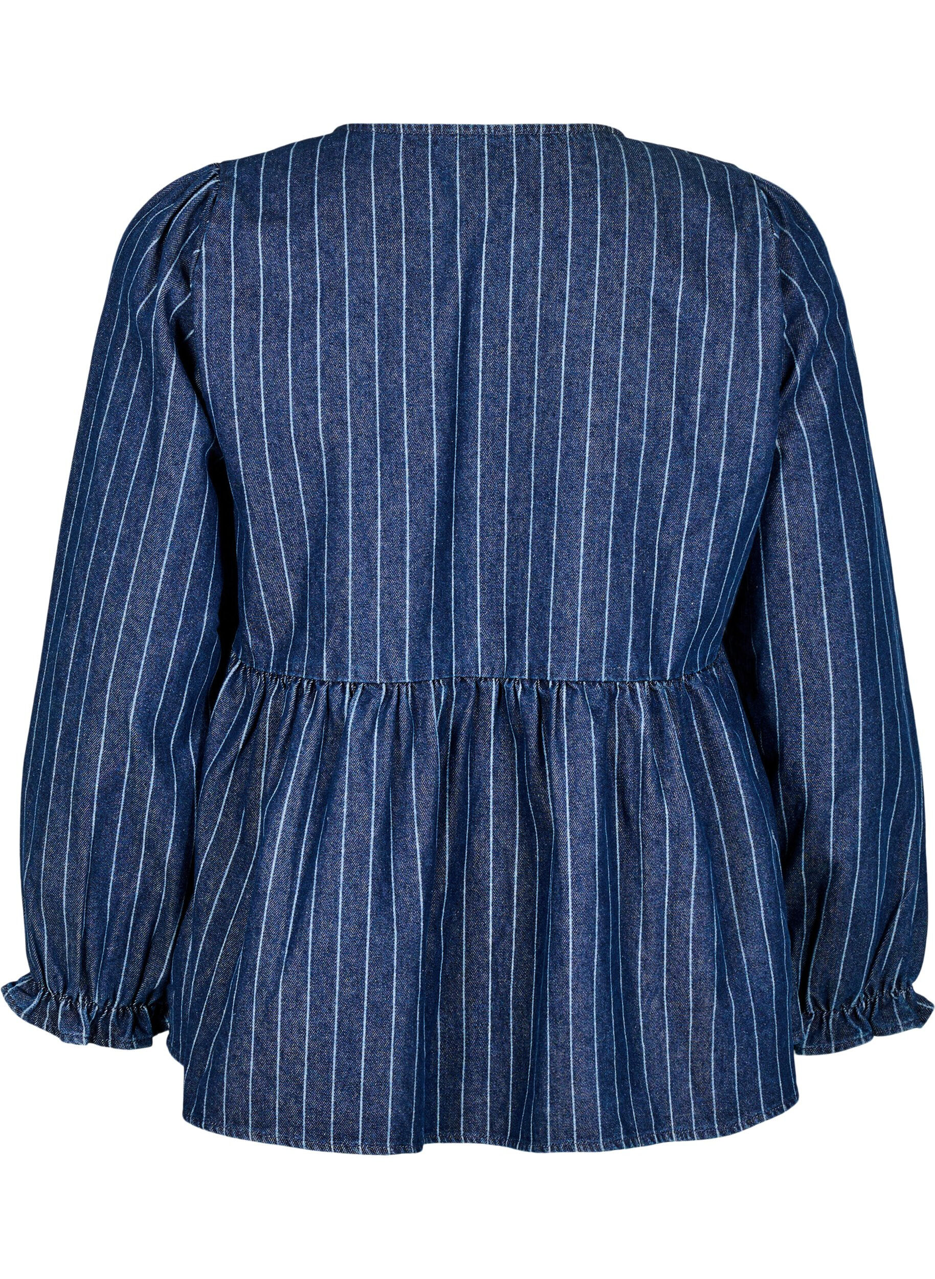 Zizzifashion Striped denim blouse with front tie, Blue, Packshot image number 1