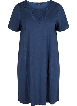 Dress with lace details and short sleeves, Blue Washed , Packshot image number 0