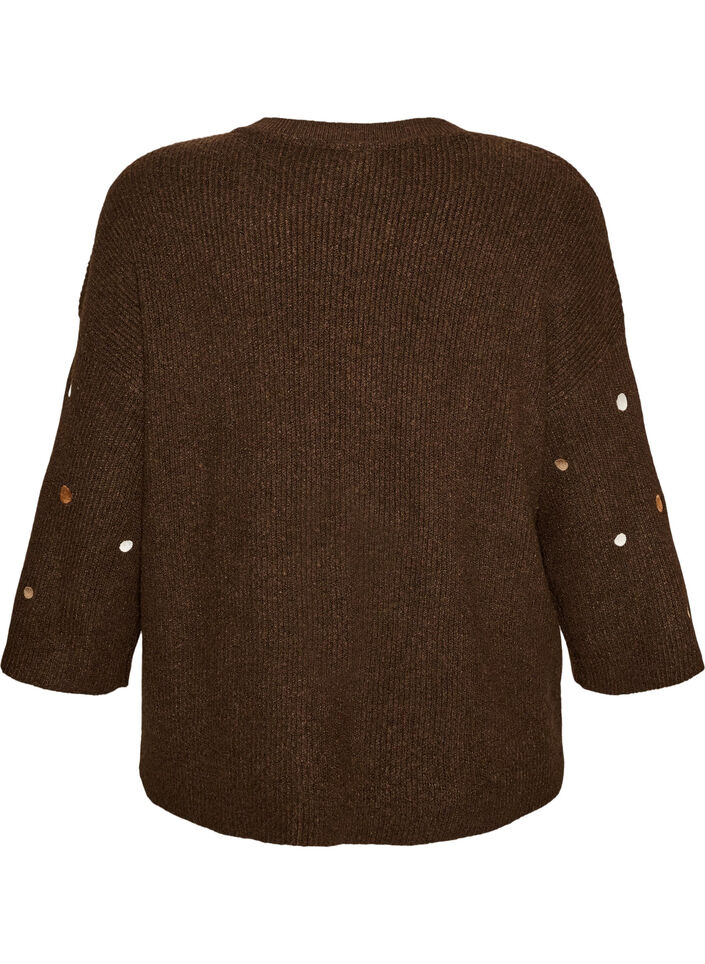 Knitted blouse with small embroidered motifs, Brown, Packshot image number 1