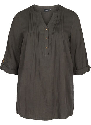 Cotton tunic with 3/4-length sleeves, Khaki As Sample, Packshot image number 0