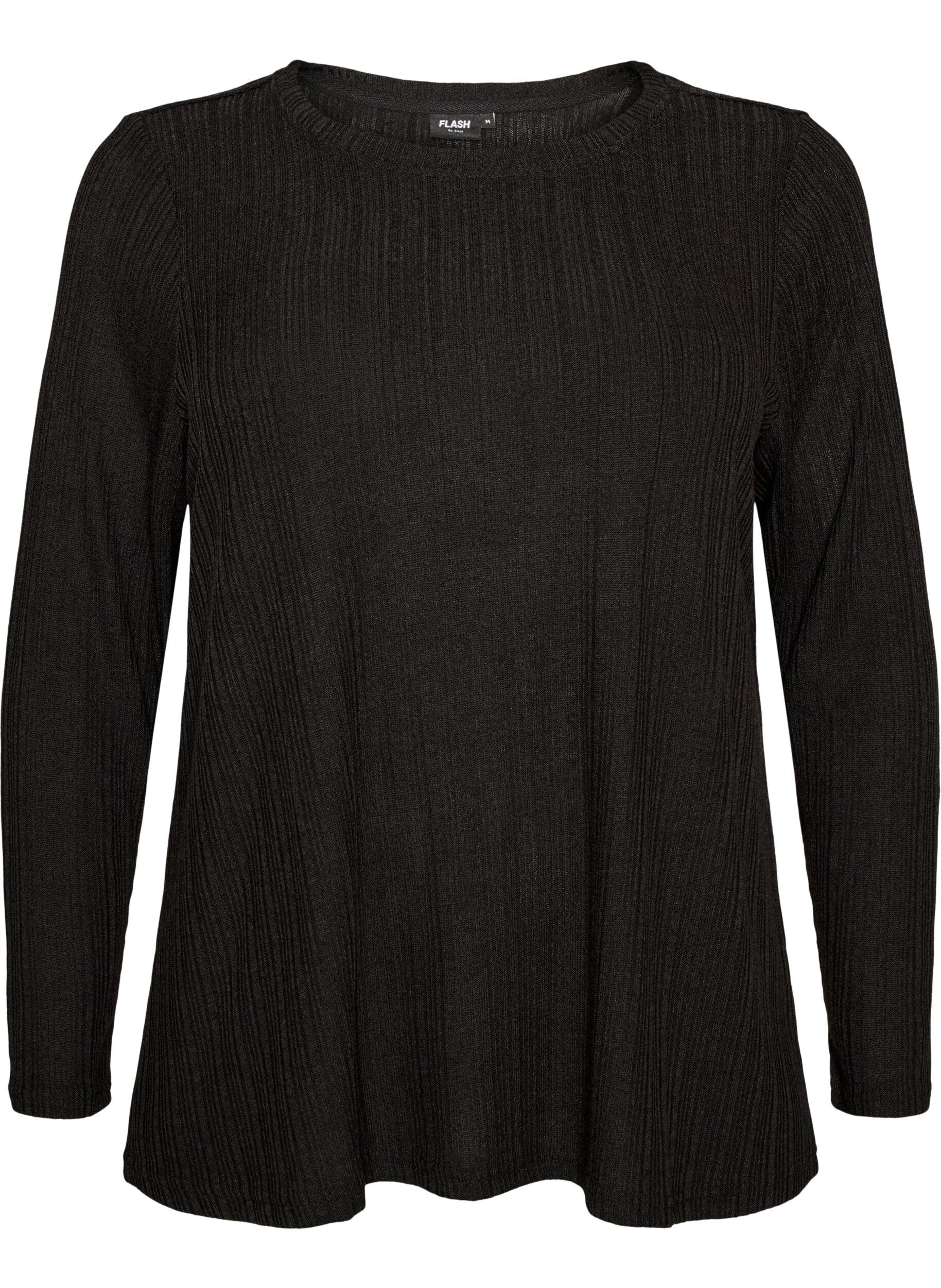 Jersey blouse with ribbed structure and long sleeves