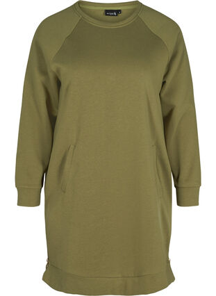 Sweat dress with pockets and slits, Olive Drab, Packshot image number 0