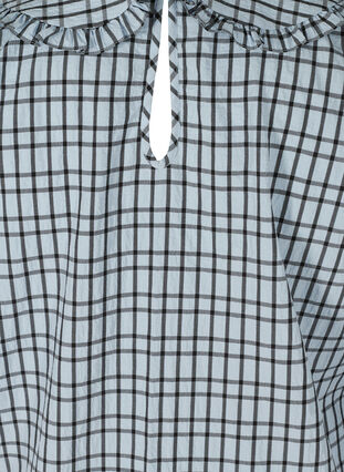 Checked blouse with 3/4 sleeves and ruffled collar, Light Blue Check , Packshot image number 3