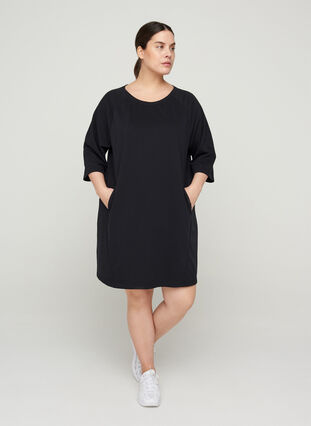Sweater dress with 3/4-length sleeves and pockets, Black, Model image number 3