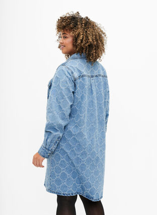 Denim dress with destroy pattern, Blue denim, Model image number 1