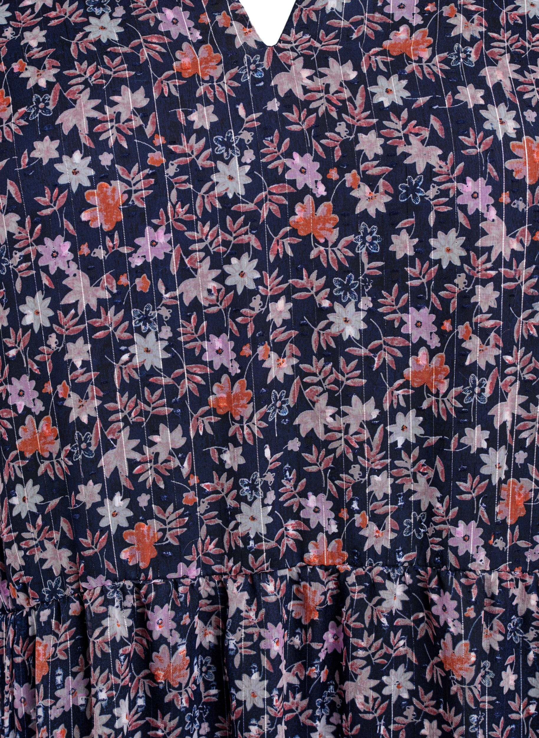 ZizzifashionTunic with floral print and glitter threads, Blue, Packshot image number 2