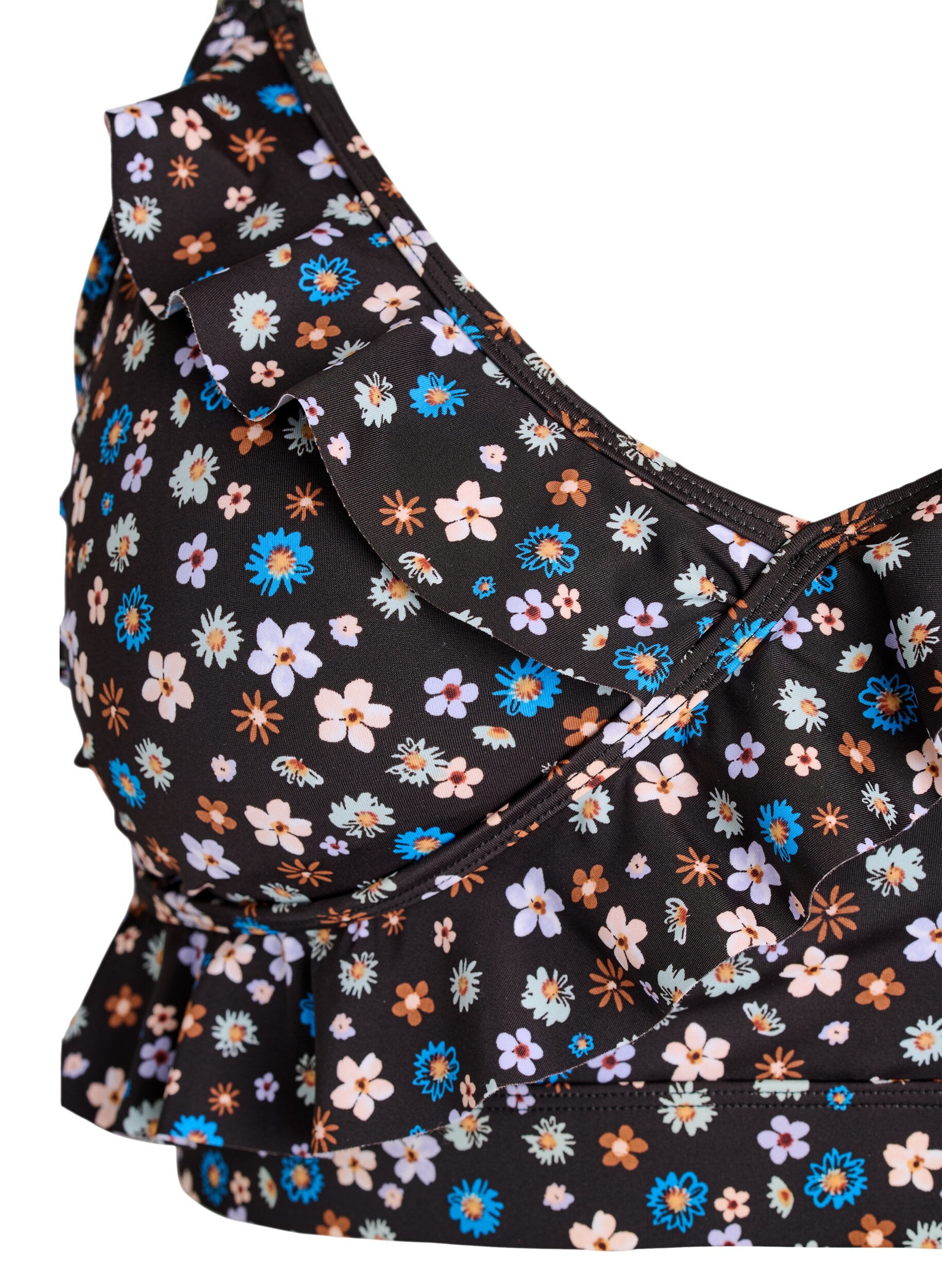 ZizzifashionFloral bikini top with ruffle details, Brown, Packshot image number 2